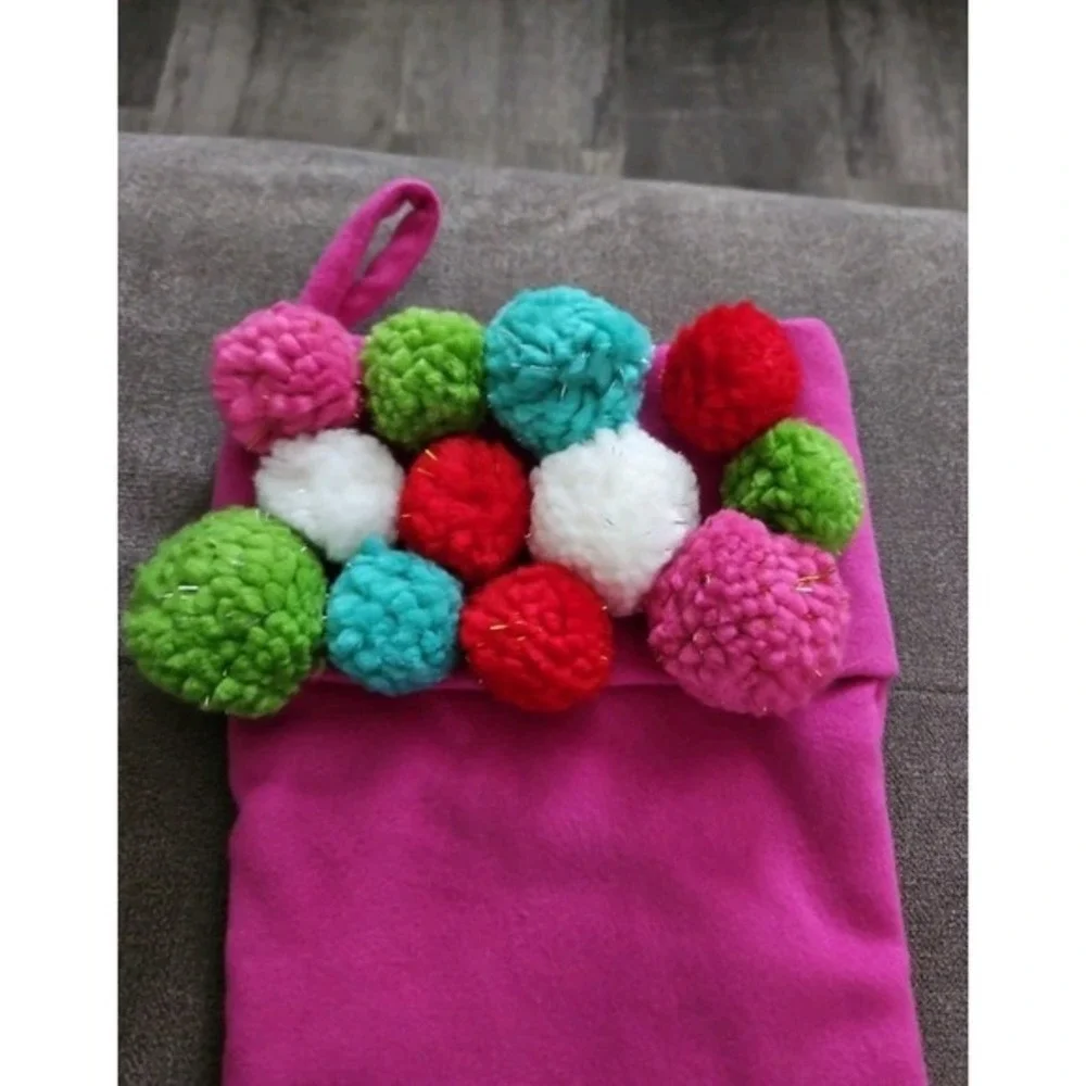 Pink & White Christmas Pom Pom‎ Stocking